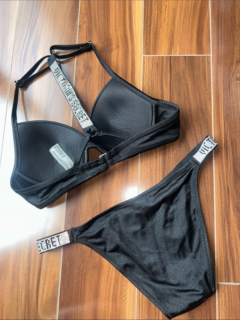 32B / XS Victoria’s Secret bling padded push-up swim bikini set black - Picture 2 of 4